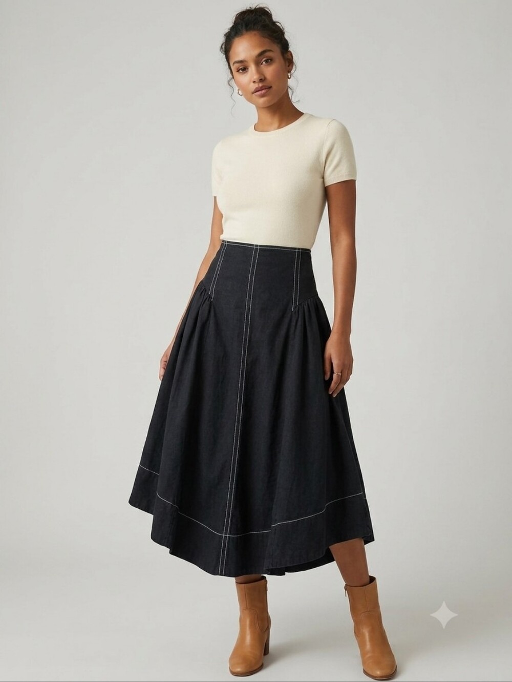Anthropologie Classic High-Waist A-Line Midi Skirt in Black